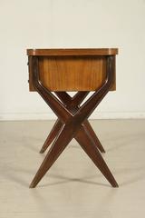 Gracious Small Desk Stained Mahogany Rosewood Veneer Glass Vintage, Italy, 1950s