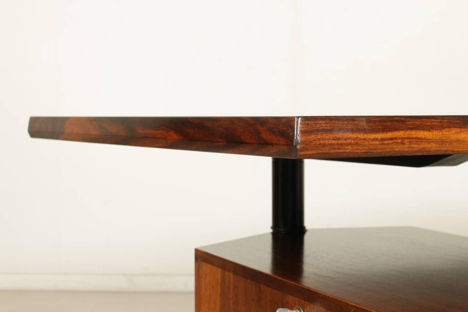 Mid-20th Century Desk with Swiveling Chest of Drawers by Borsani Rosewood Veneer Lacquered Metal