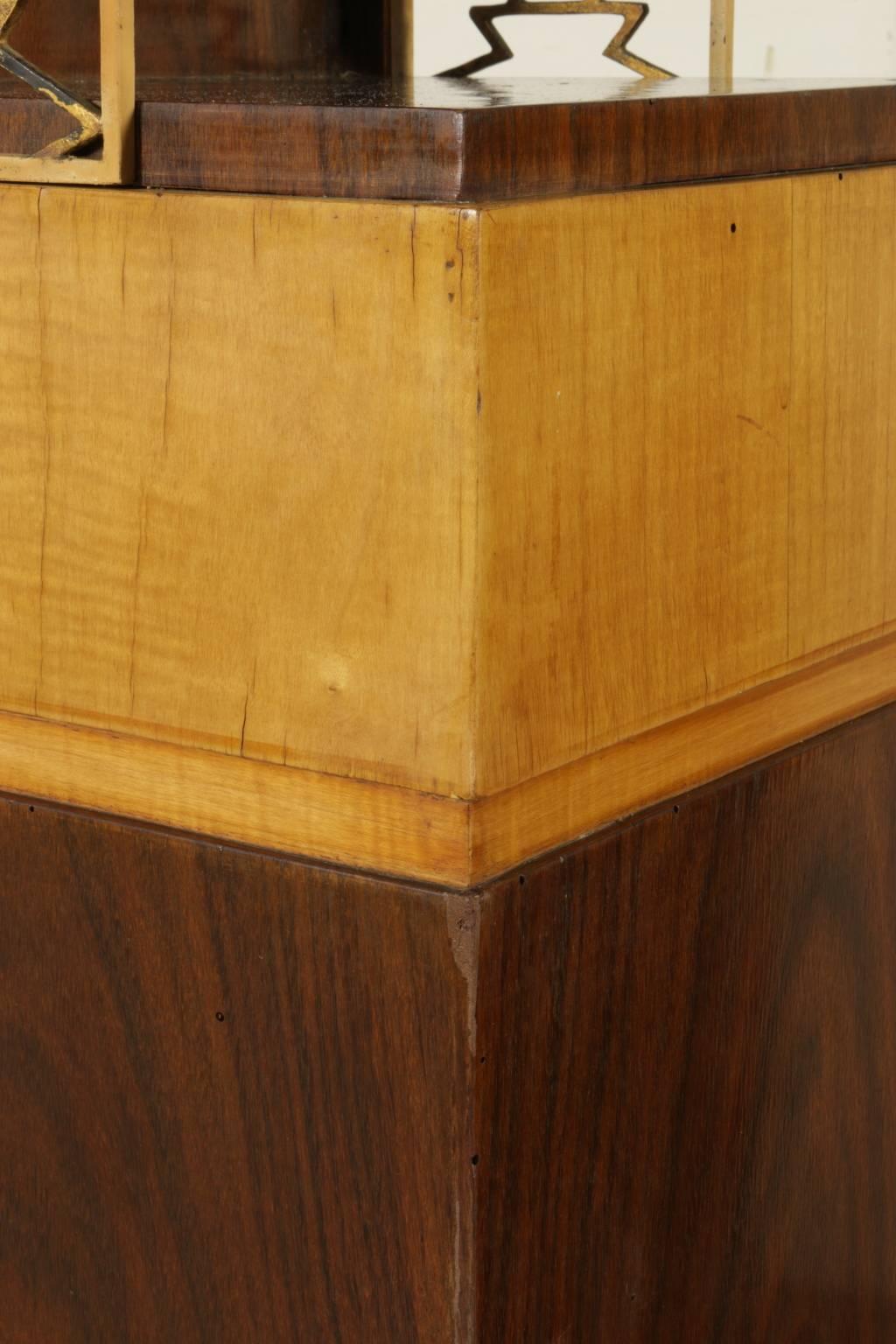 Mid-Century Modern Pair of Display Columns Rosewood and Maple Veneer Iron Vintage, Italy, 1930s