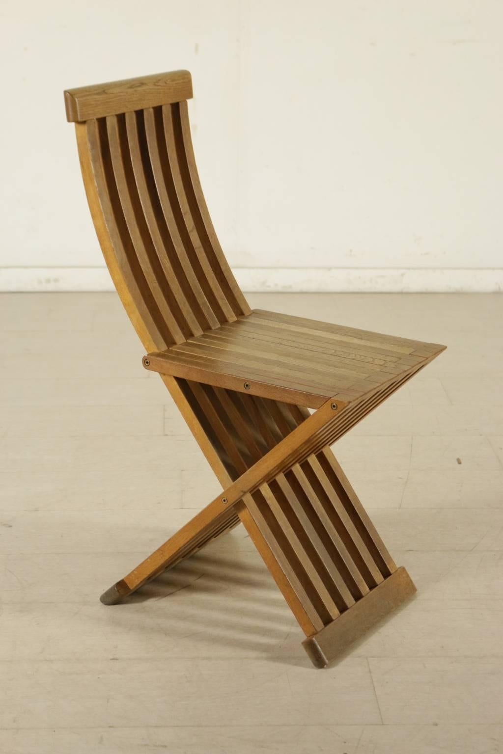 Mid-Century Modern Group of Eight Natural Oak Folding Chairs by Studio Simon for Cassina