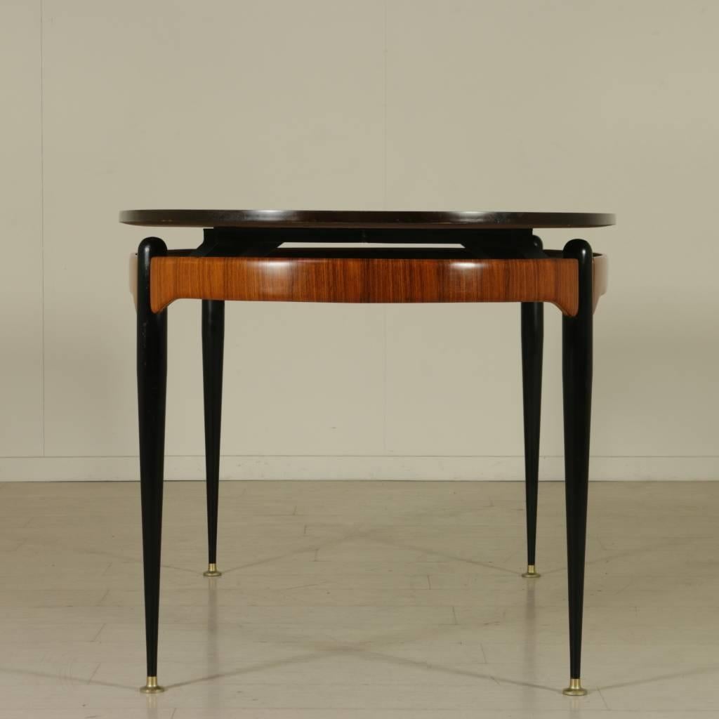 Elliptical Table Teak Veneer Rosewood Metal Brass Vintage, Italy, 1950s-1960s 1