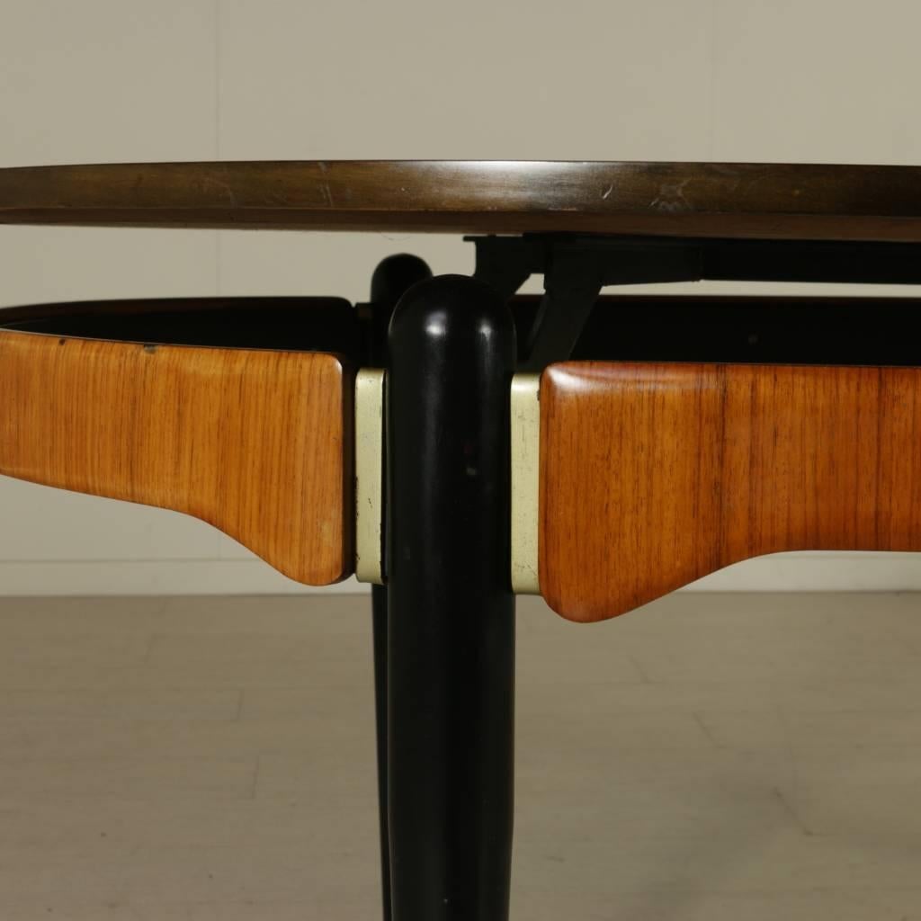Mid-Century Modern Elliptical Table Teak Veneer Rosewood Metal Brass Vintage, Italy, 1950s-1960s
