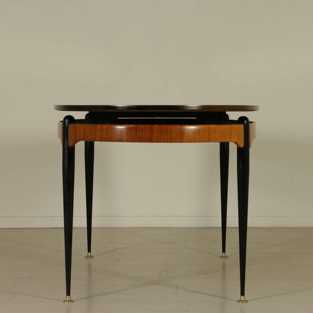 Elliptical Table Teak Veneer Rosewood Metal Brass Vintage, Italy, 1950s-1960s 3