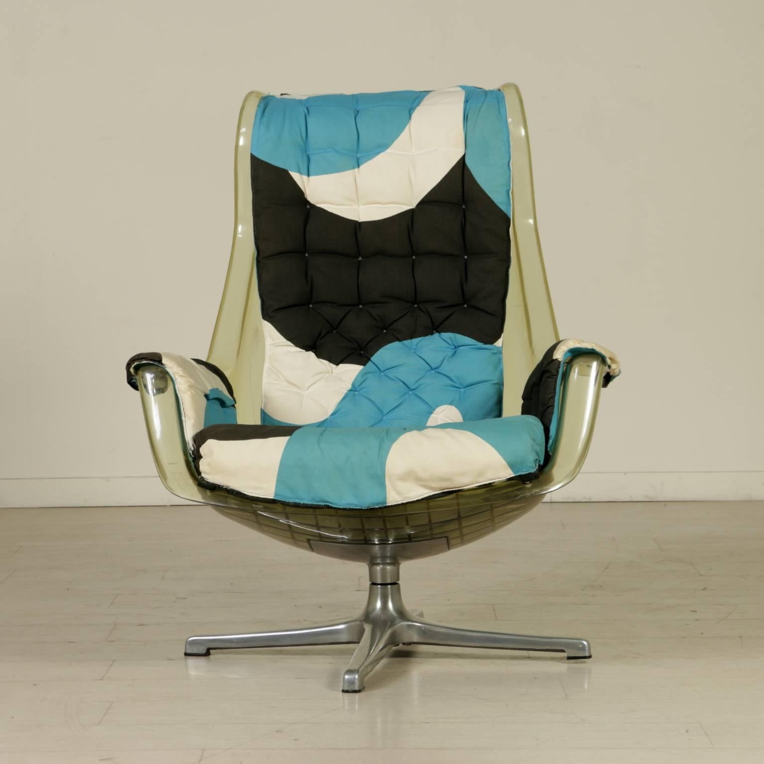Swivel Armchair Plastic Fabric Aluminium Vintage Manufactured in Italy, 1970s In Good Condition In Milano, IT