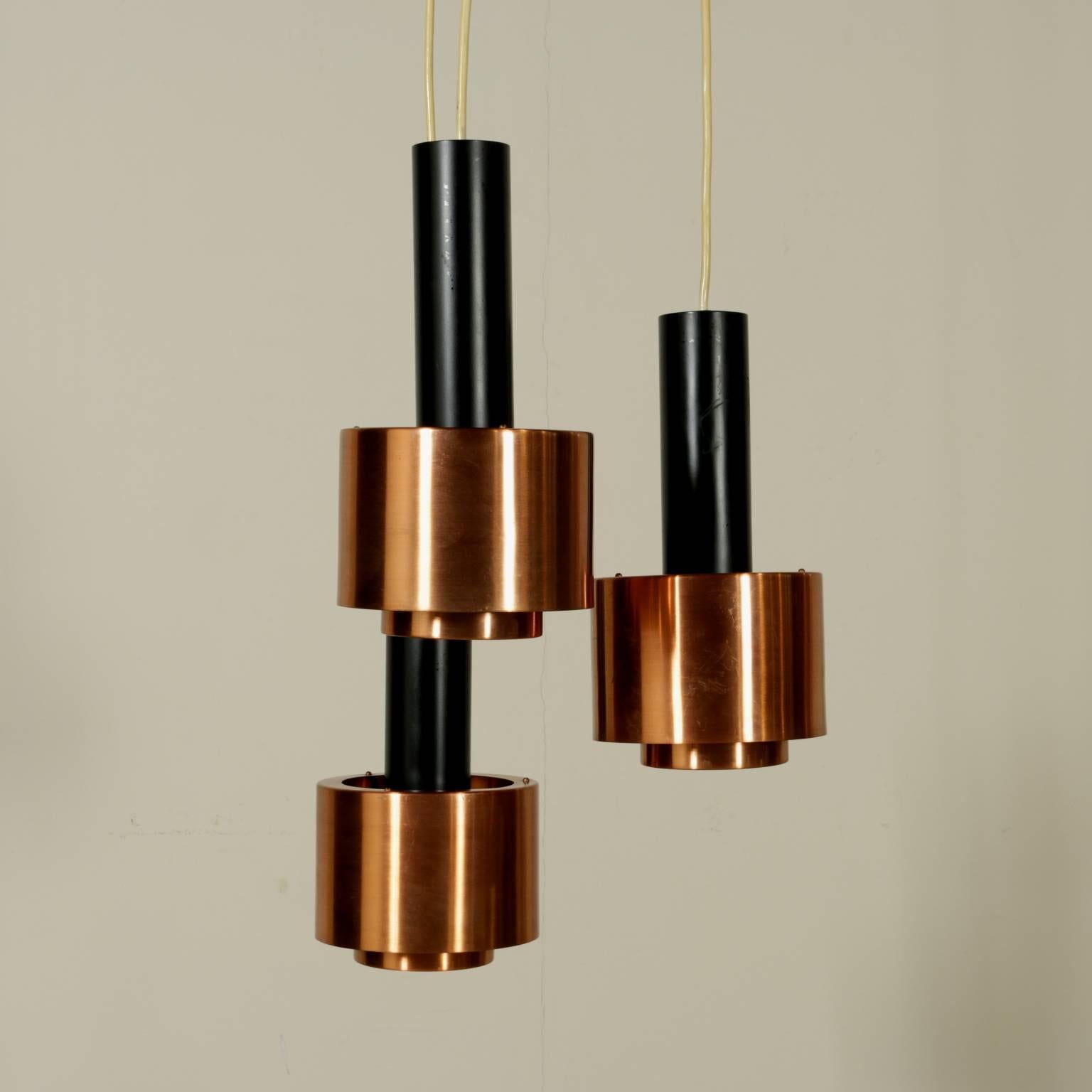 Mid-Century Modern Stilnovo Hanging Lamp Lacquered Aluminium Copper Vintage, Italy, 1960s