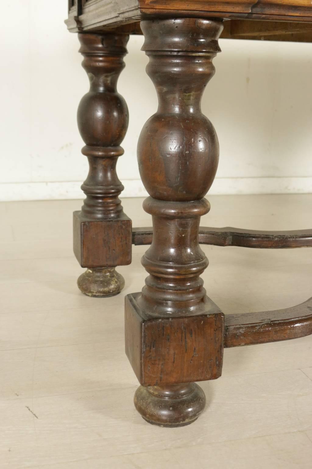 Large Walnut Table Turned Legs and Shaped Cross Stretcher, Italy, 20th Century 2