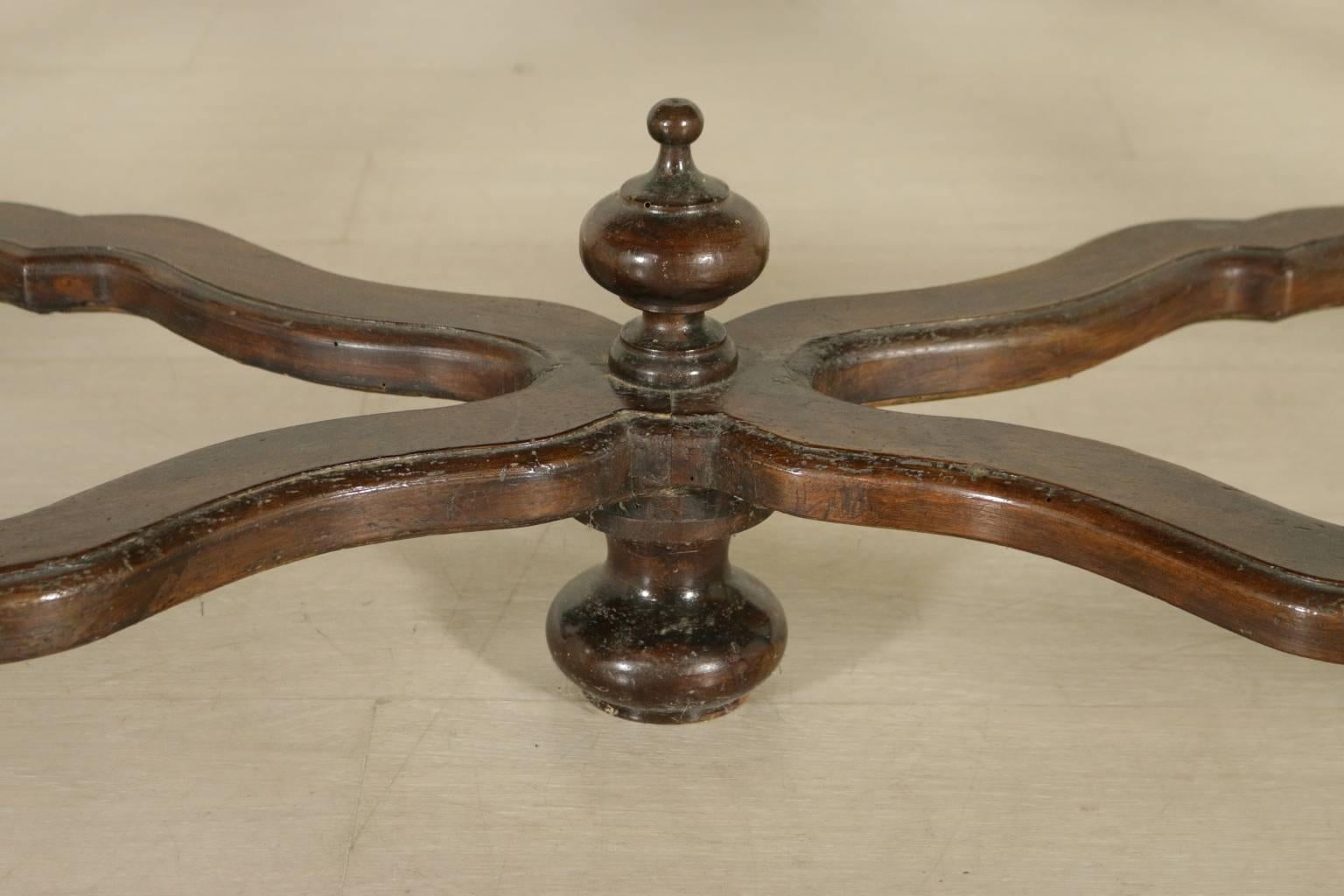 Large Walnut Table Turned Legs and Shaped Cross Stretcher, Italy, 20th Century 3