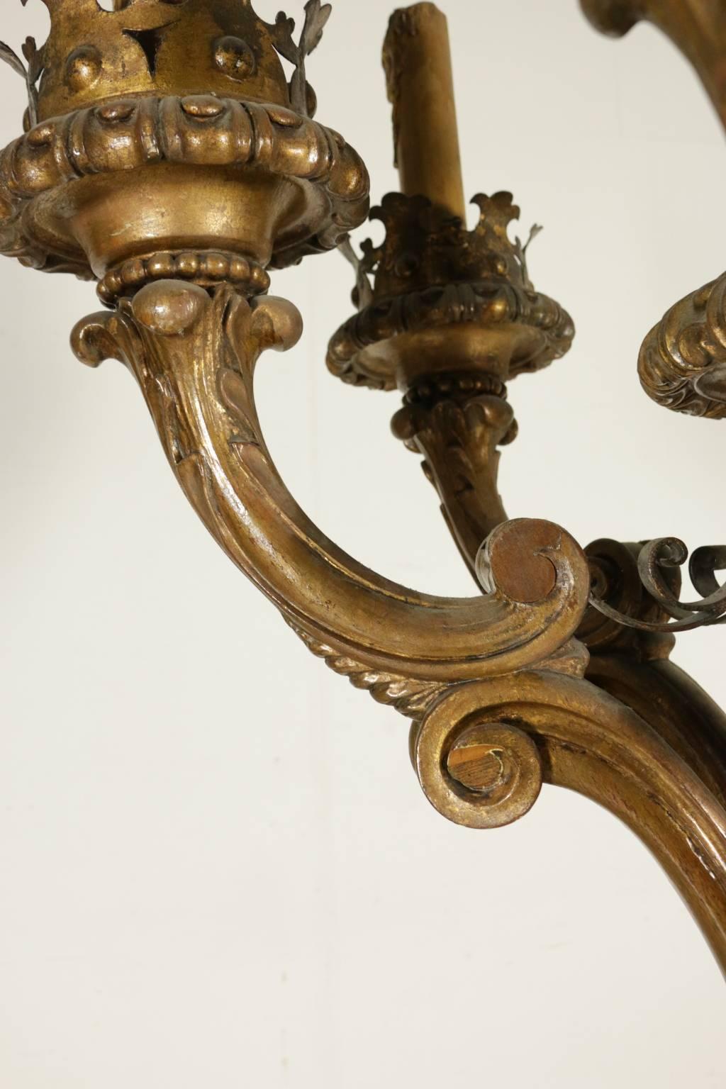 Neoclassical Large Carved and Gilded Wooden Torch Holder, Italy, Late 19th-Early 20th Century