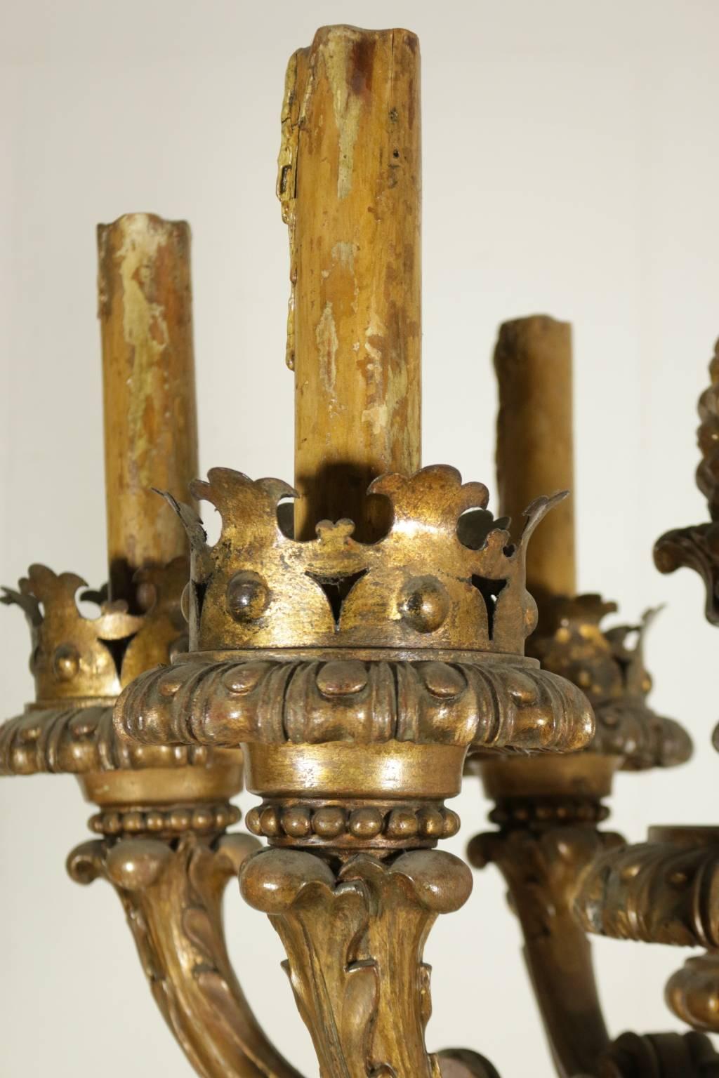 Italian Large Carved and Gilded Wooden Torch Holder, Italy, Late 19th-Early 20th Century