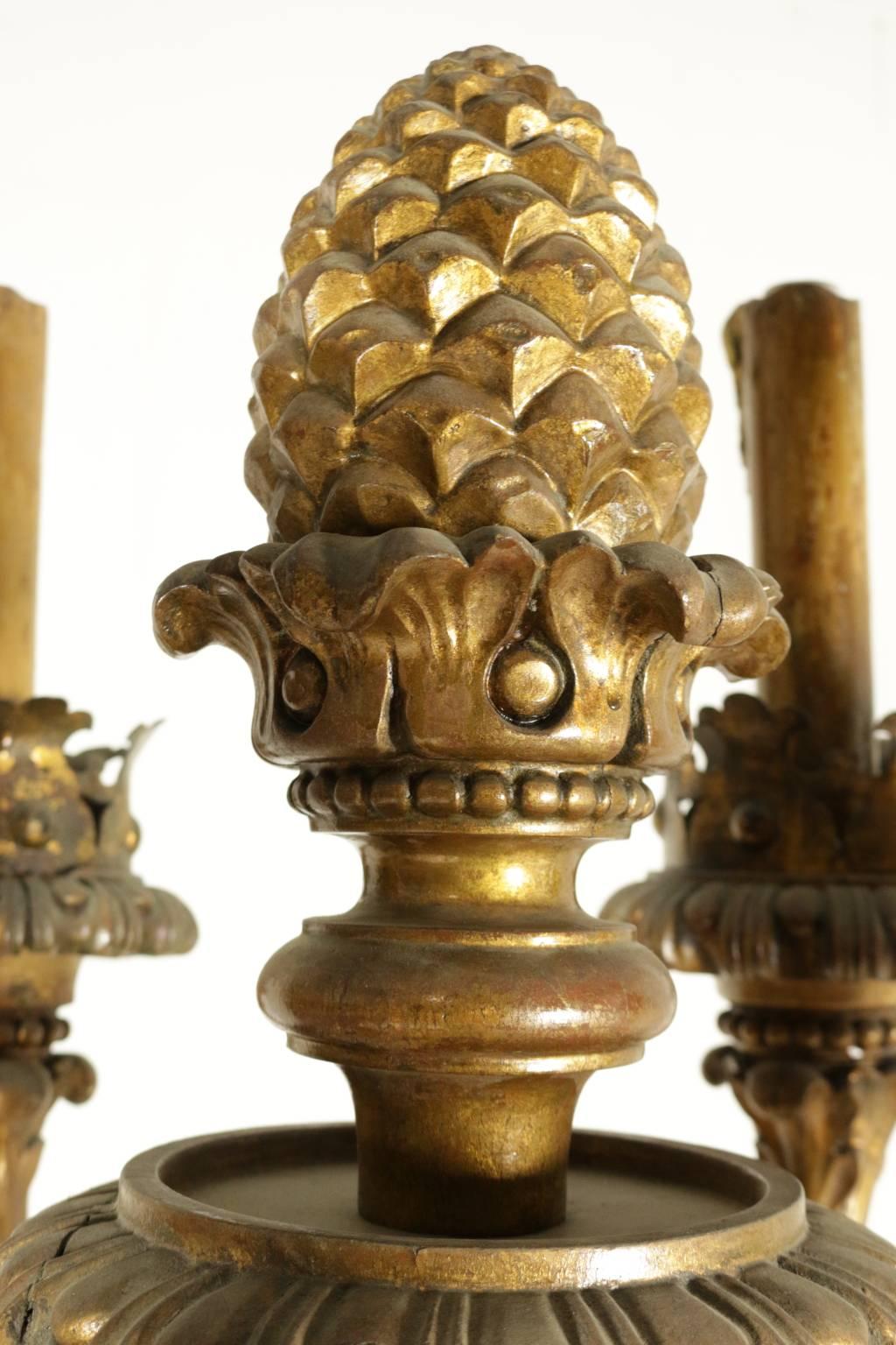 19th Century Large Carved and Gilded Wooden Torch Holder, Italy, Late 19th-Early 20th Century