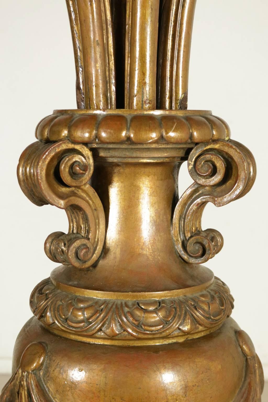 Large Carved and Gilded Wooden Torch Holder, Italy, Late 19th-Early 20th Century 3