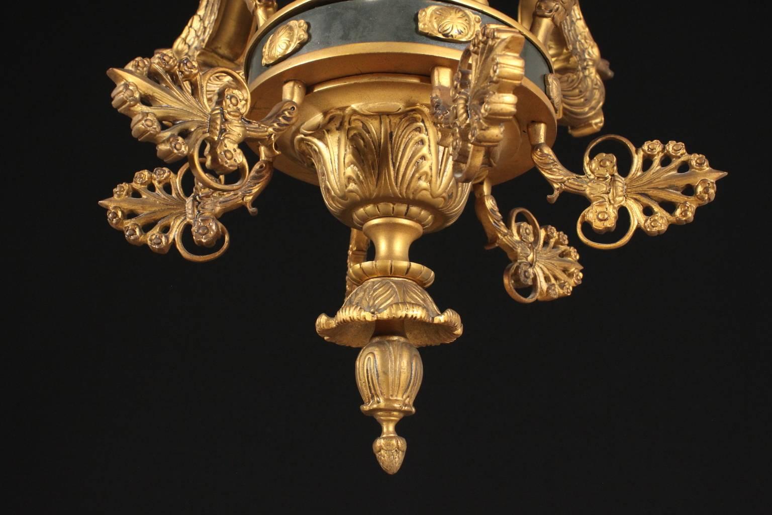 Gilded and Burnished Bronze Chandelier with Empire Design, Italy, 19th Century 1