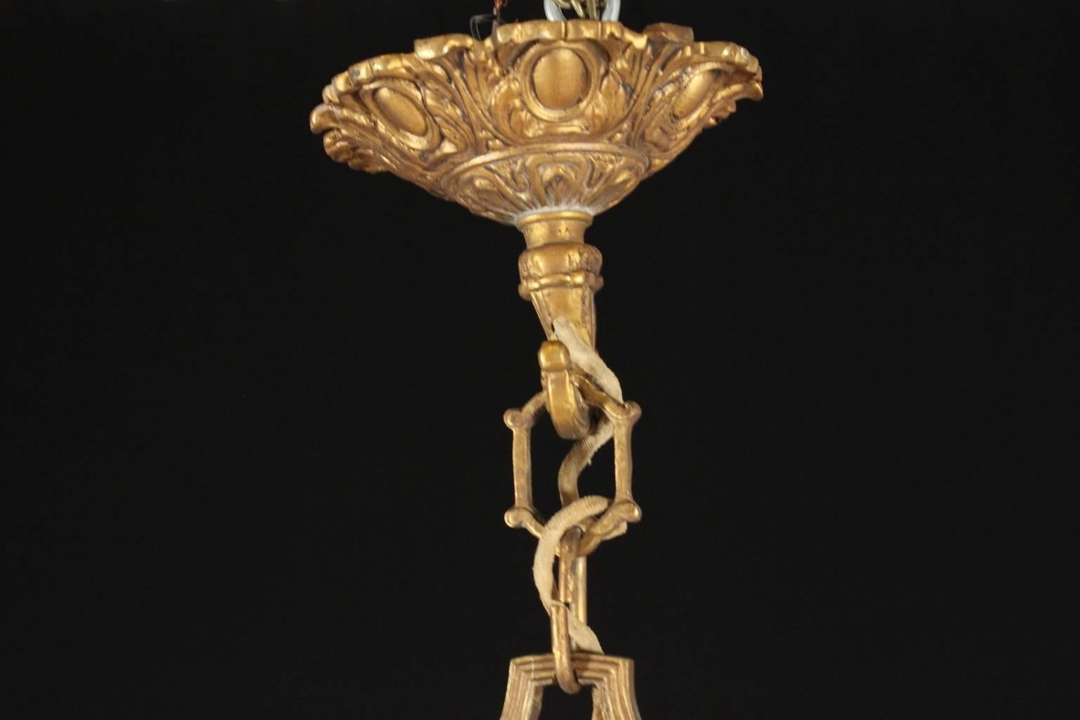 Gilded and Burnished Bronze Chandelier with Empire Design, Italy, 19th Century 2