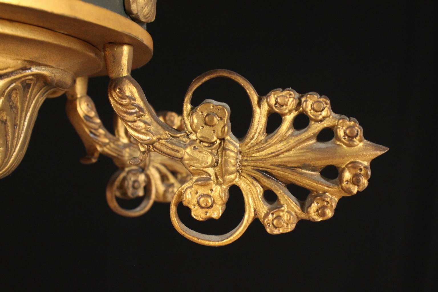 Gilded and Burnished Bronze Chandelier with Empire Design, Italy, 19th Century 5