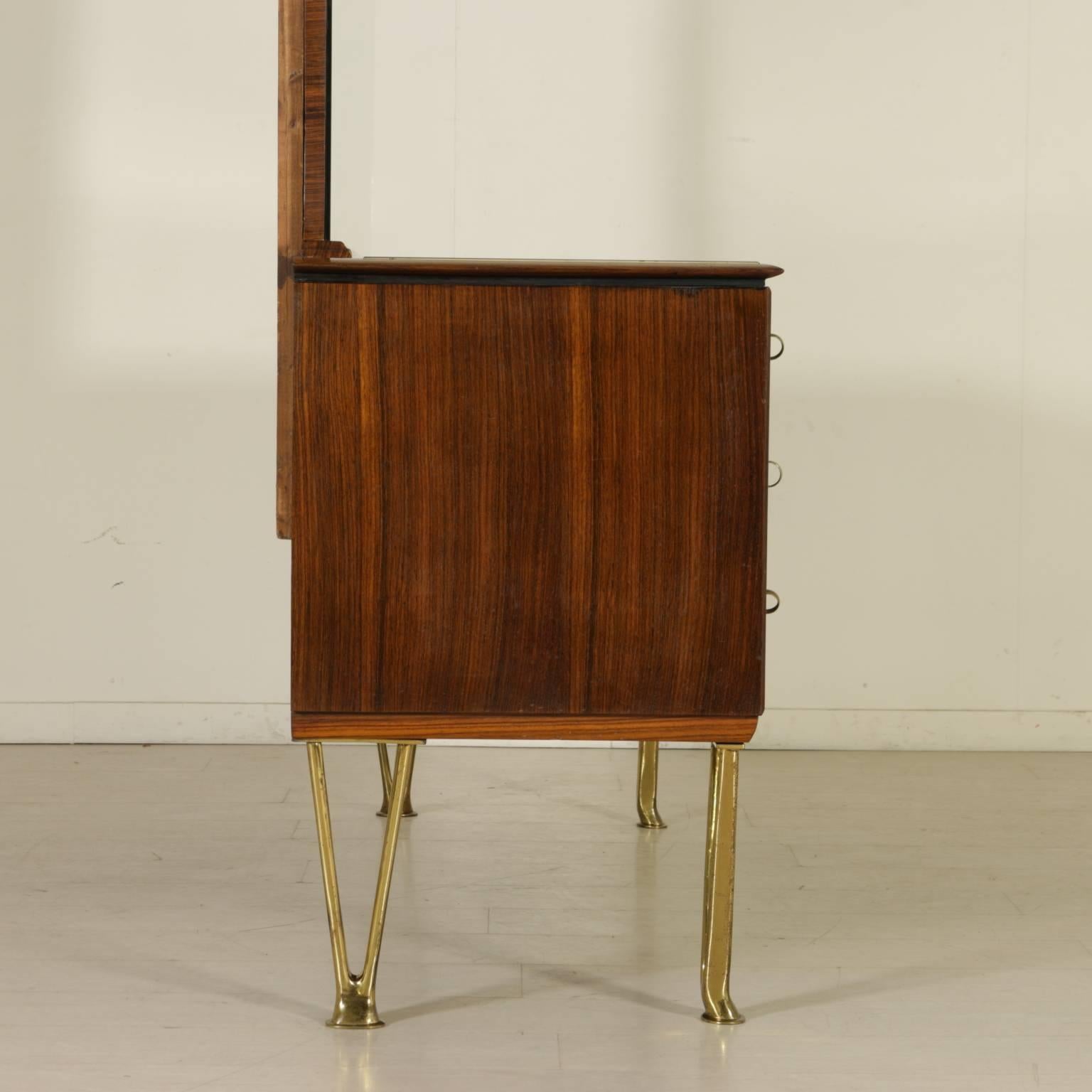 Chest of Drawers with Mirror Rosewood Veneer Casted Brass Glass Top Vintage 3