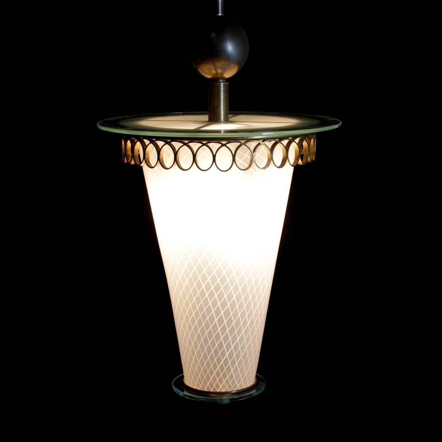 Mid-Century Modern Lamp Pietro Chiesa Style Brass Glass Vintage Manufactured in Italy 1950s