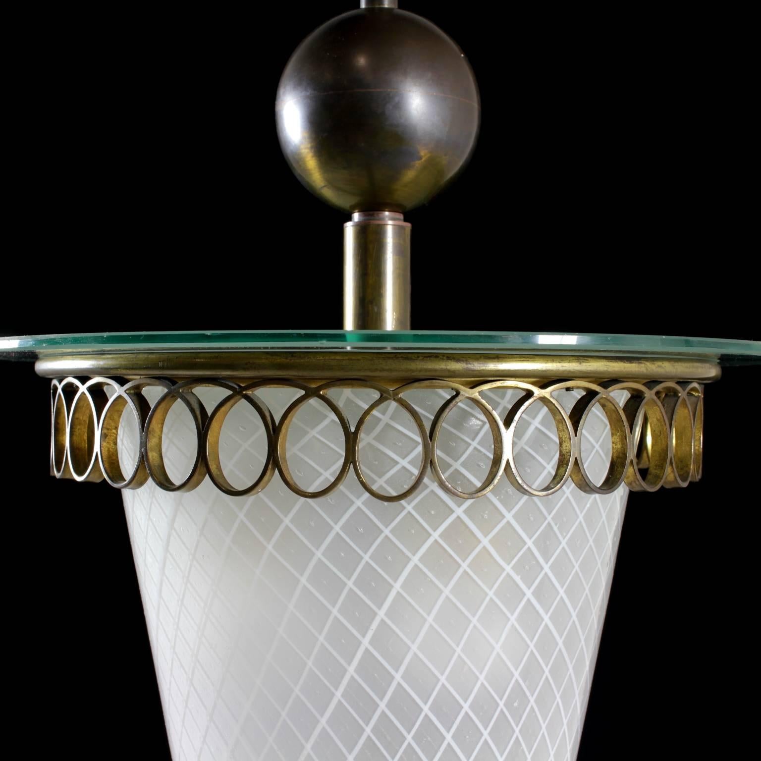 Lamp Pietro Chiesa Style Brass Glass Vintage Manufactured in Italy 1950s In Good Condition In Milano, IT