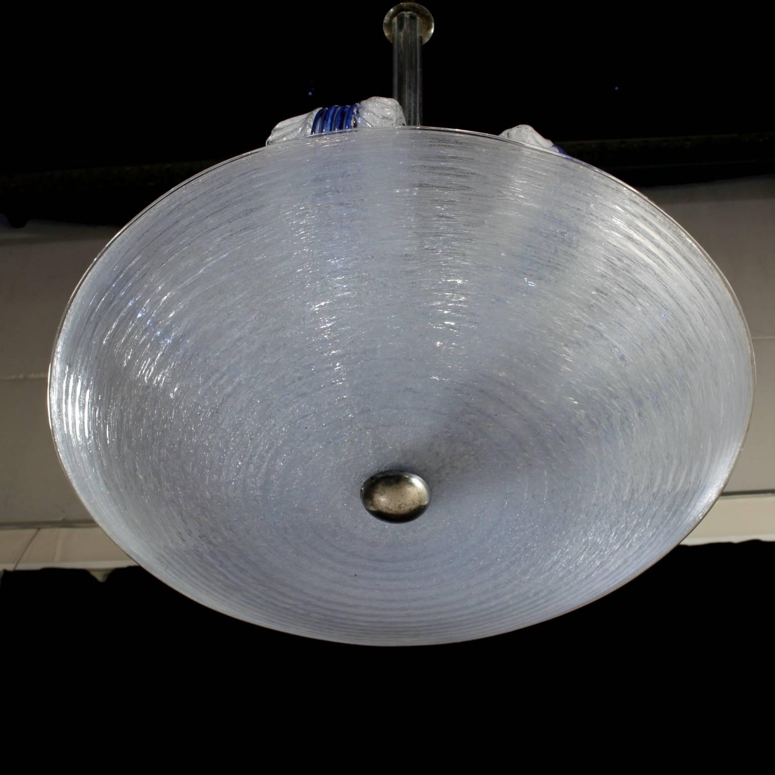 Metal and Blown Glass Hanging Lamp Vintage Manufactured in Italy 1940s 1