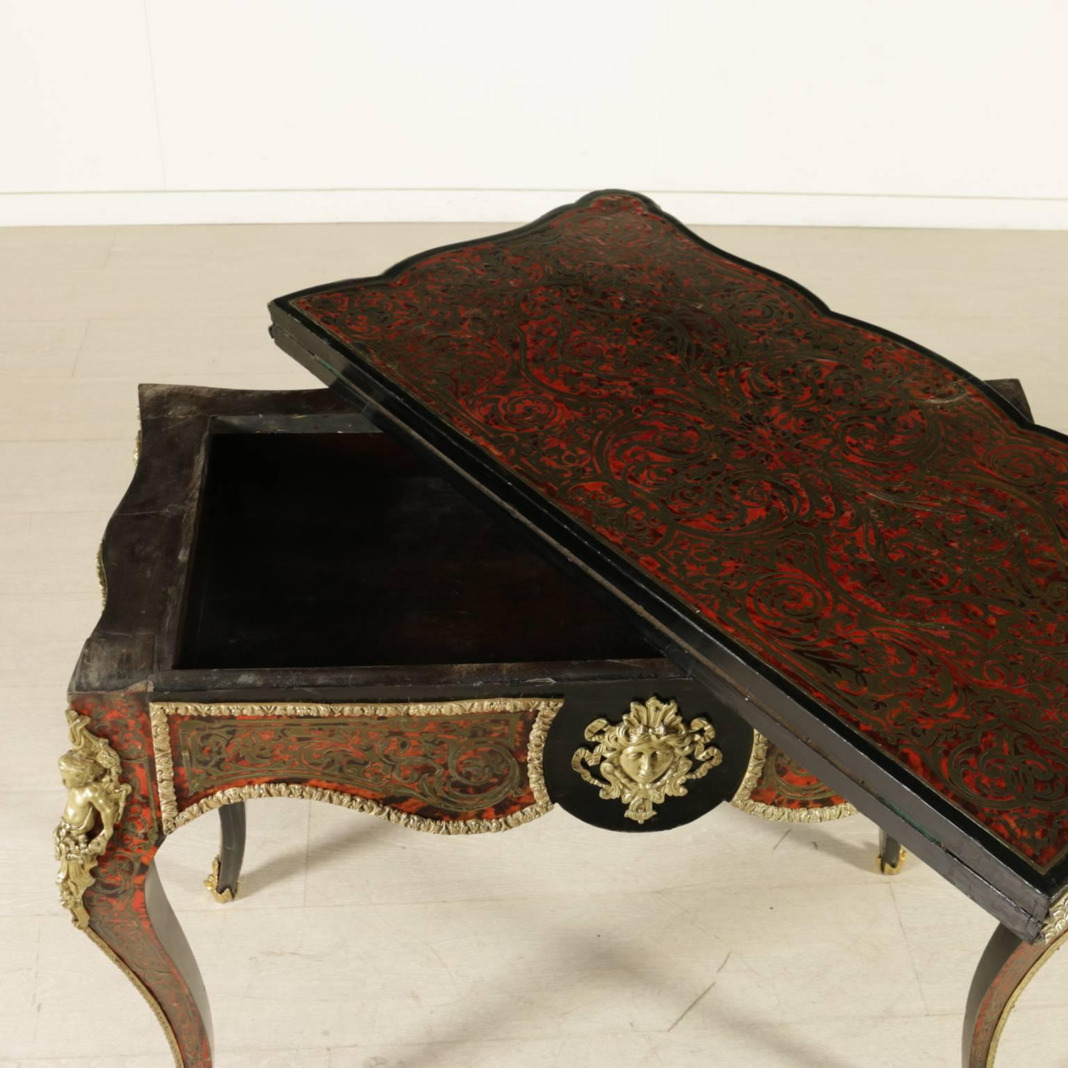 French Boulle Style Richly Inlaid Game Table France, Second Half of the 19th Century