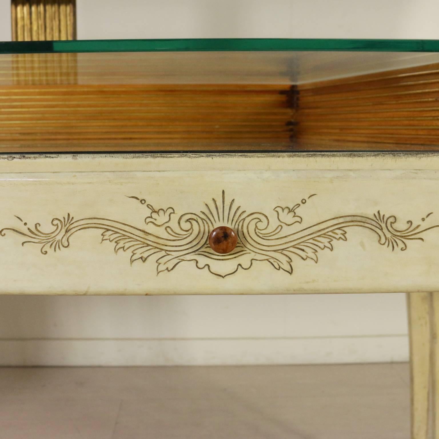 Mid-20th Century Elegant Dressing Table with Mirror Wood Parchment Glass Vintage Italy, 1950s