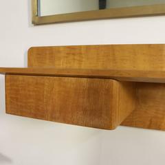 Wall Console with Mirror Walnut Veneer Brass Mirror Frame Vintage, Italy, 1960s