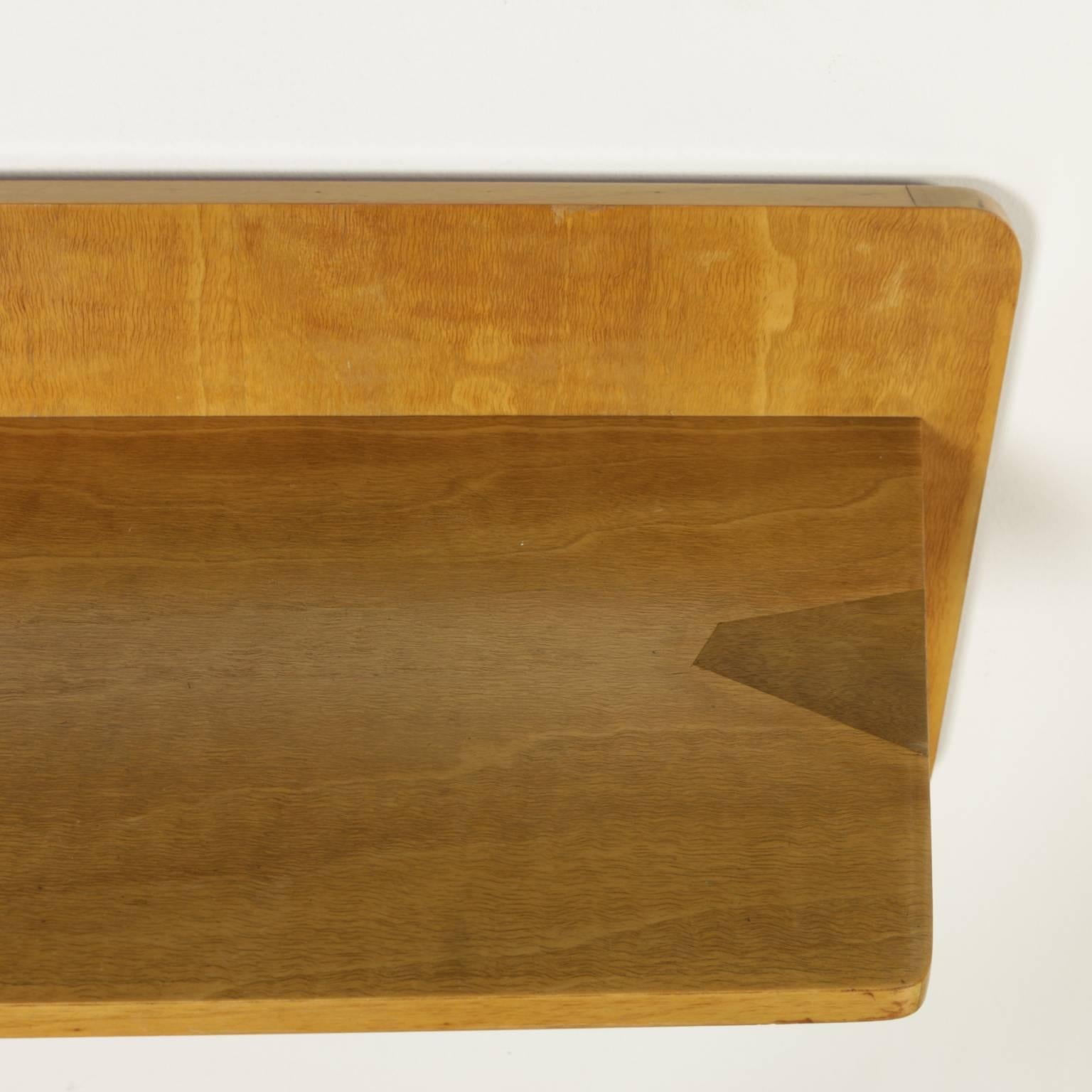Wall Console with Mirror Walnut Veneer Brass Mirror Frame Vintage, Italy, 1960s In Good Condition In Milano, IT