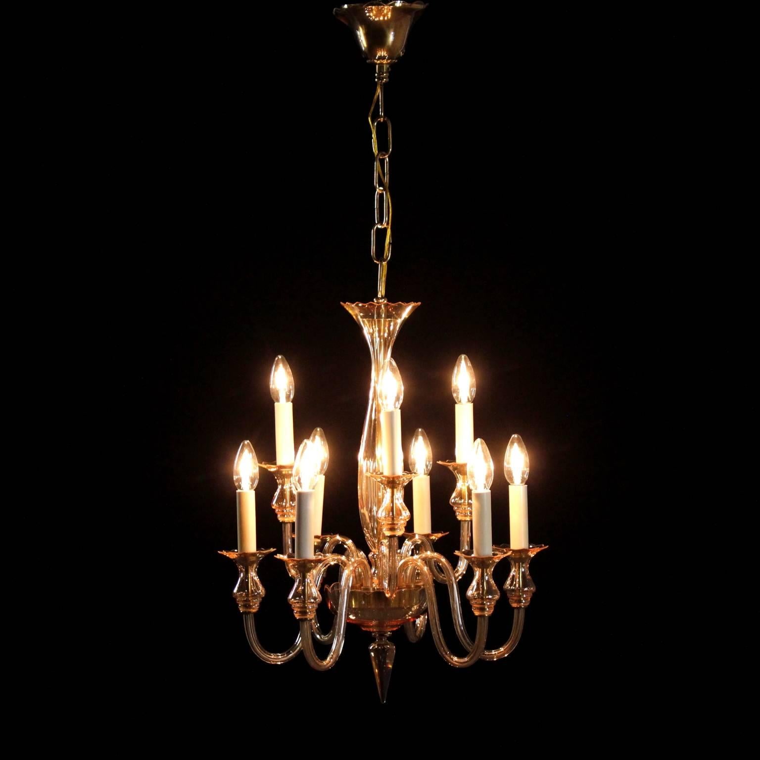 A blown glass hanging lamp, manufactured in Italy, 1940s-1950s.