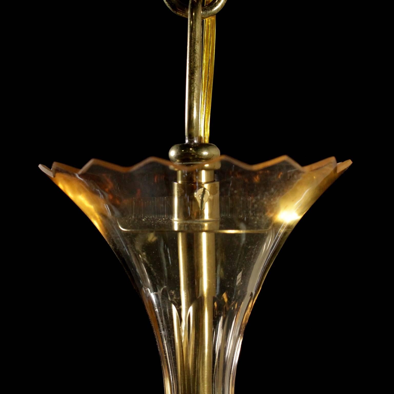Mid-Century Modern Blown Glass Hanging Lamp Vintage Manufactured in Italy, 1940s-1950s