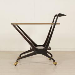 Service Cart Ebony Stained Wood Glass Brass Vintage Manufactured in Italy, 1950s