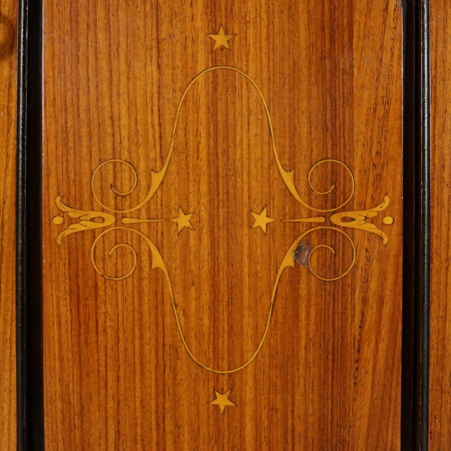 Vintage Cabinet Rosewood Veneer Inlaid Decorations Brass Marble, Italy, 1950s 3