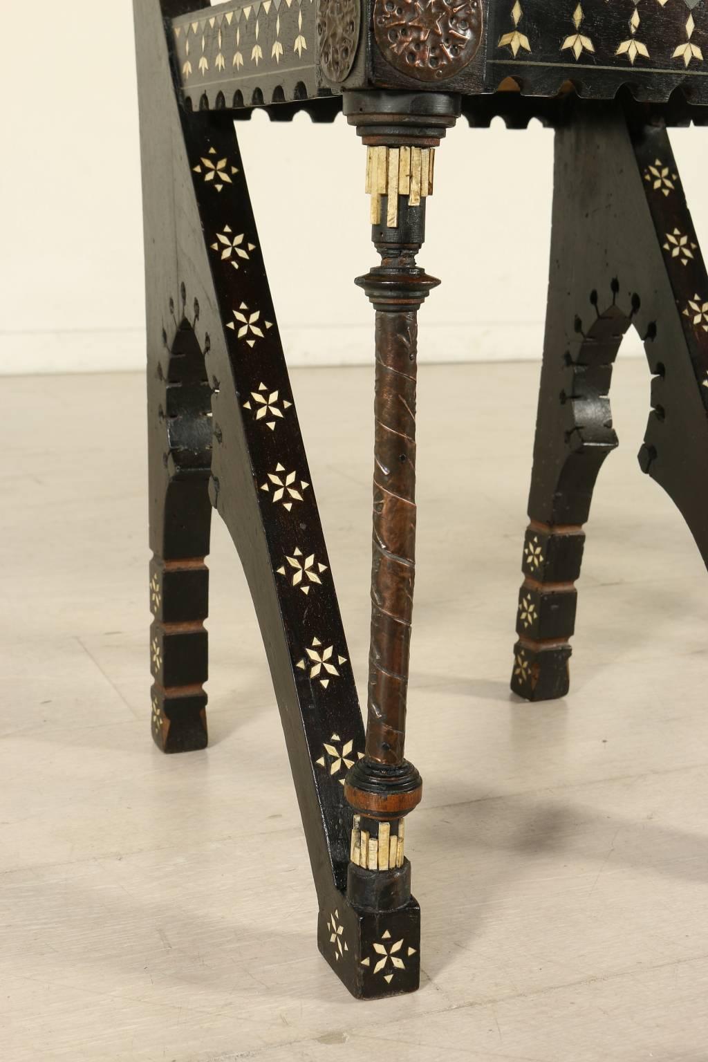 Stained Two Chairs by Carlo Bugatti Walnut Copper Bone Leather Italy, Early 20th Century