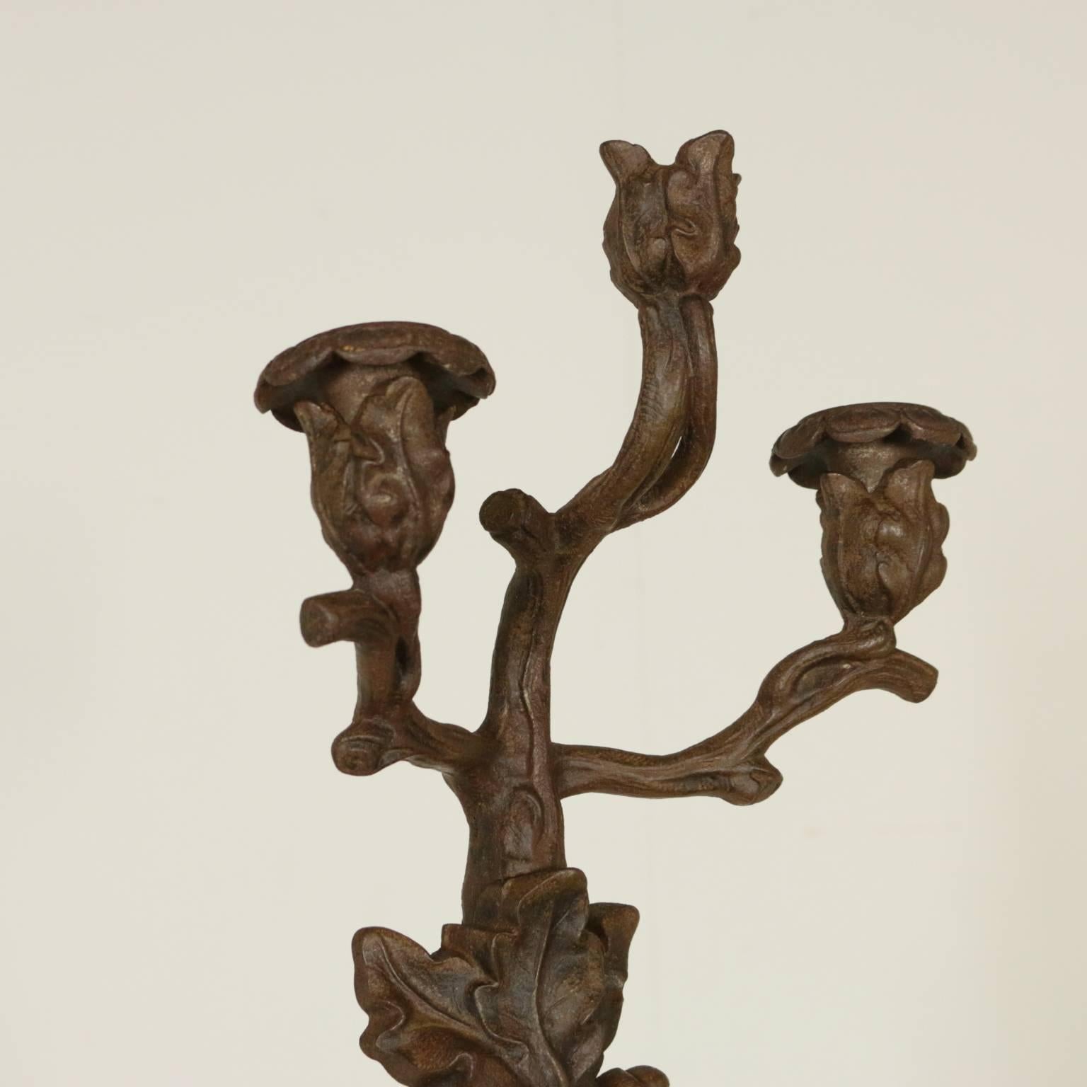 Cast Iron Coat Hanger with Mirror Candlesticks and Umbrella Stand, France, 1800 In Fair Condition In Milano, IT
