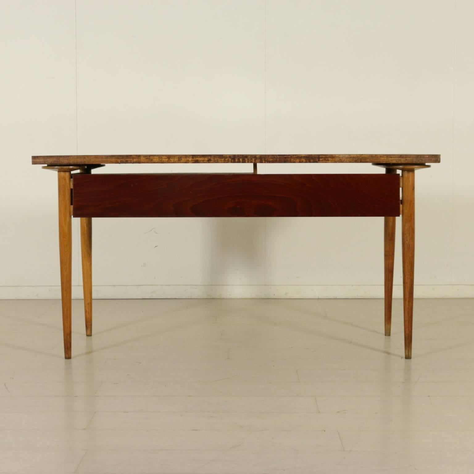 Desk, maple structure and stained beech veneer. Manufactured in Italy, 1950s.