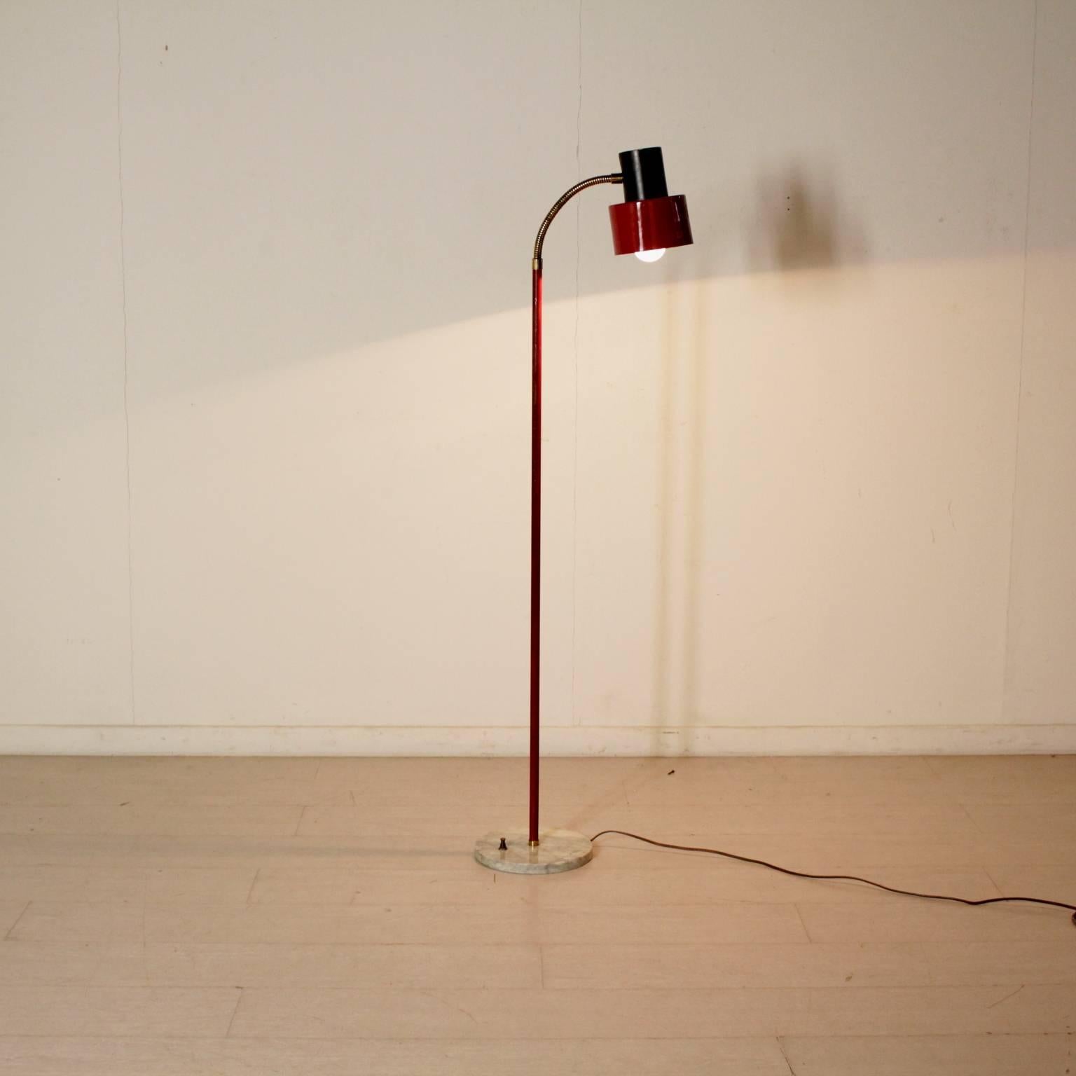 Floor lamp with a flexible part, metal, brass, aluminum and marble. Manufactured in Italy, 1950s-1960s.