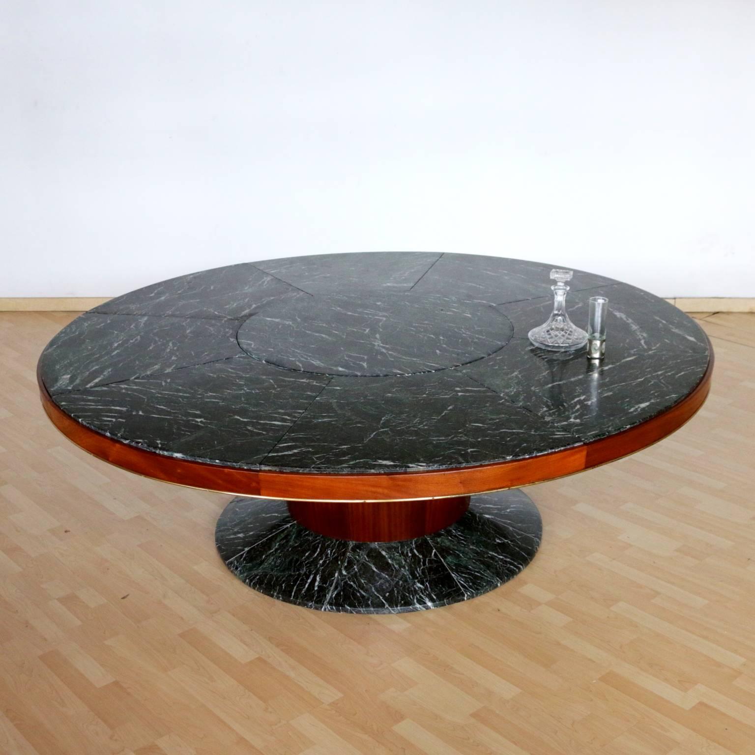 Mid-Century Modern Large Table Attributed to Mario Quarti Walnut Veneer Brass Green Marble, 1940s