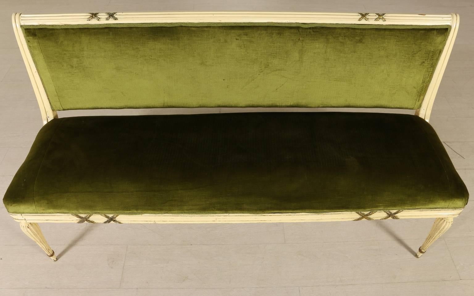 Sofa Attributable to Osvaldo Borsani, Wood Velvet, Italy, 1940s-1950s 1
