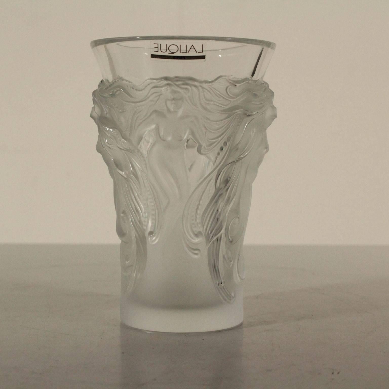 Mid-Century Modern Crystal Vase by Lalique Relief Decoration Depicting Nymphs, Paris, 20th Century