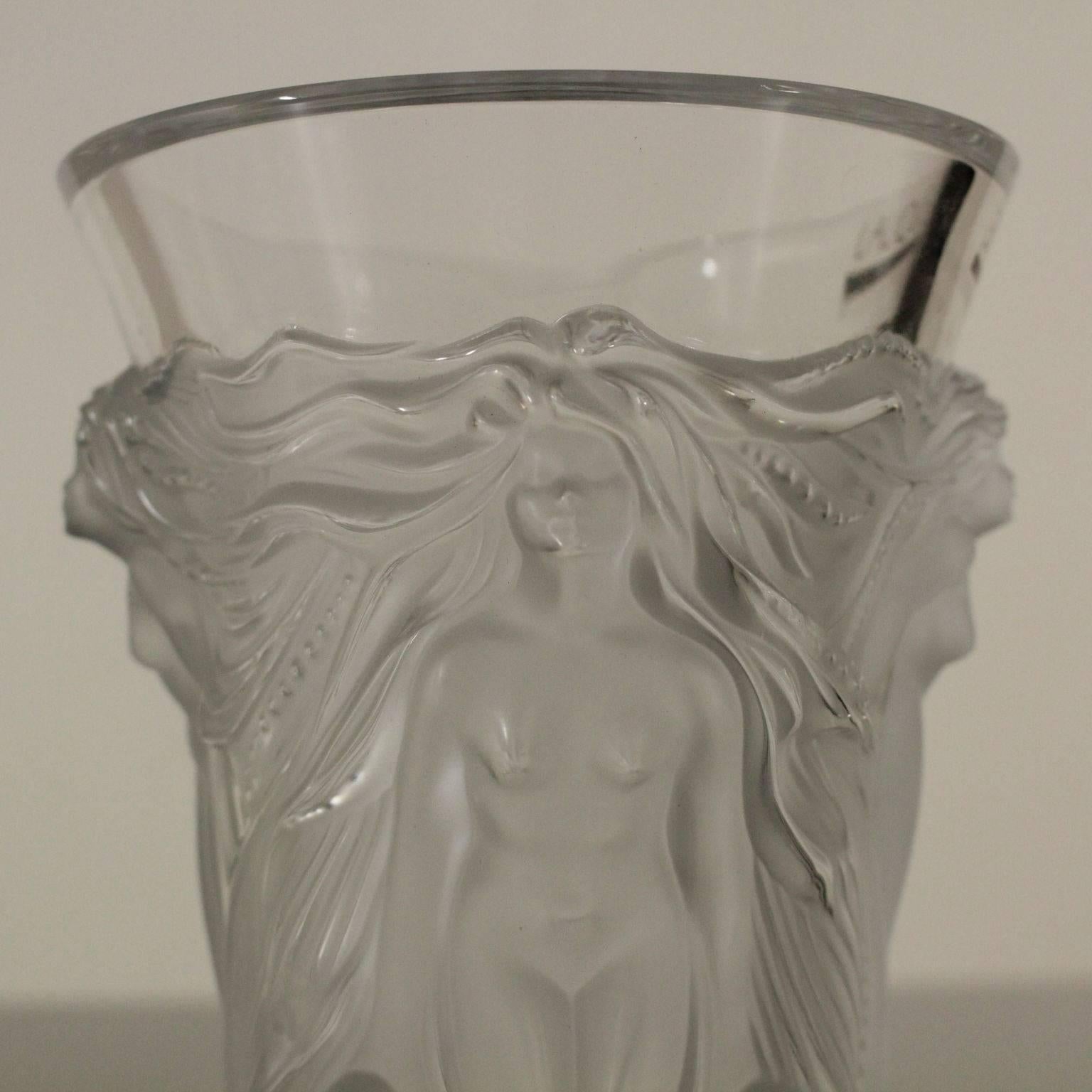 French Crystal Vase by Lalique Relief Decoration Depicting Nymphs, Paris, 20th Century