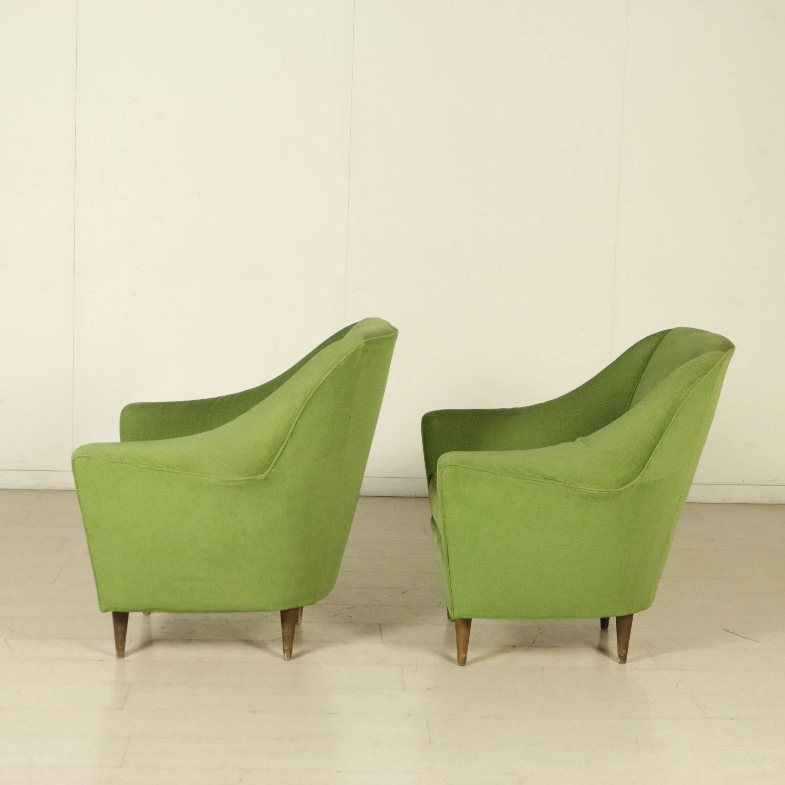 Two Armchairs Foam Velvet Double Face Cushion Vintage, Italy, 1950s 1