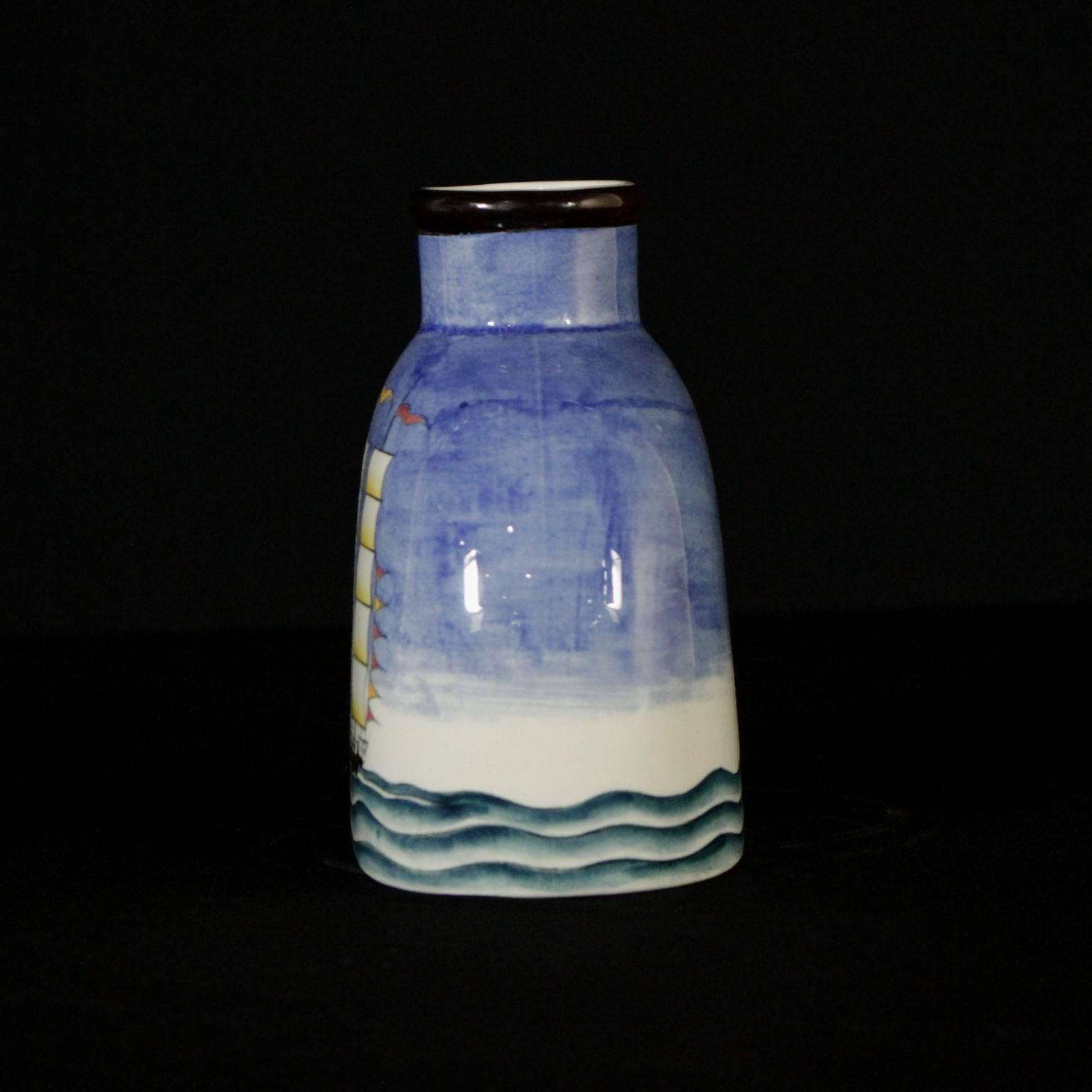 Mid-Century Modern Bottle Shaped Ceramic Vase by Gio Ponti Richard Ginori Vintage, Italy, 1930s