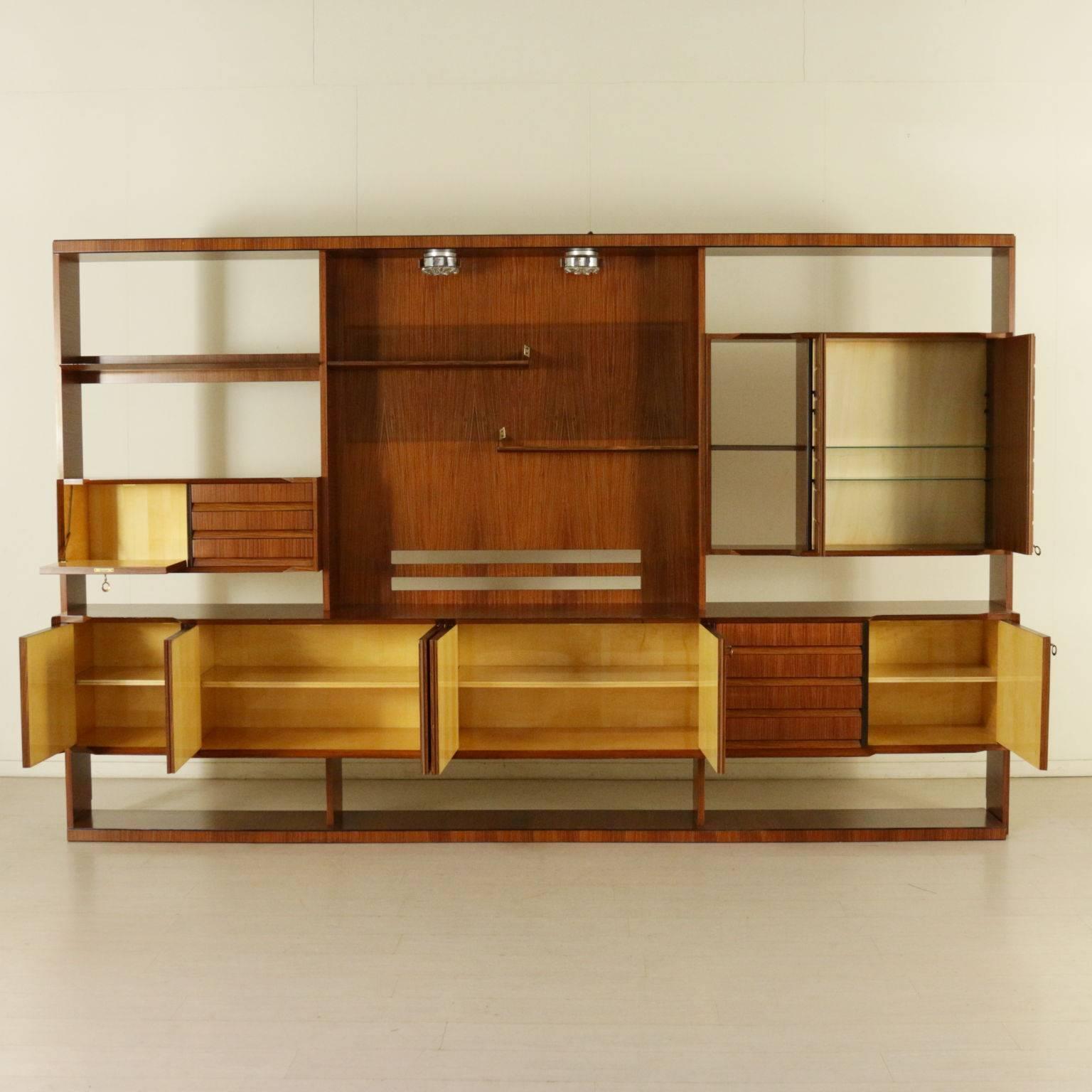 Mid-Century Modern Living Room Cabinet Rosewood Veneer Ebony Stained Panels Vitnage, Italy, 1960s