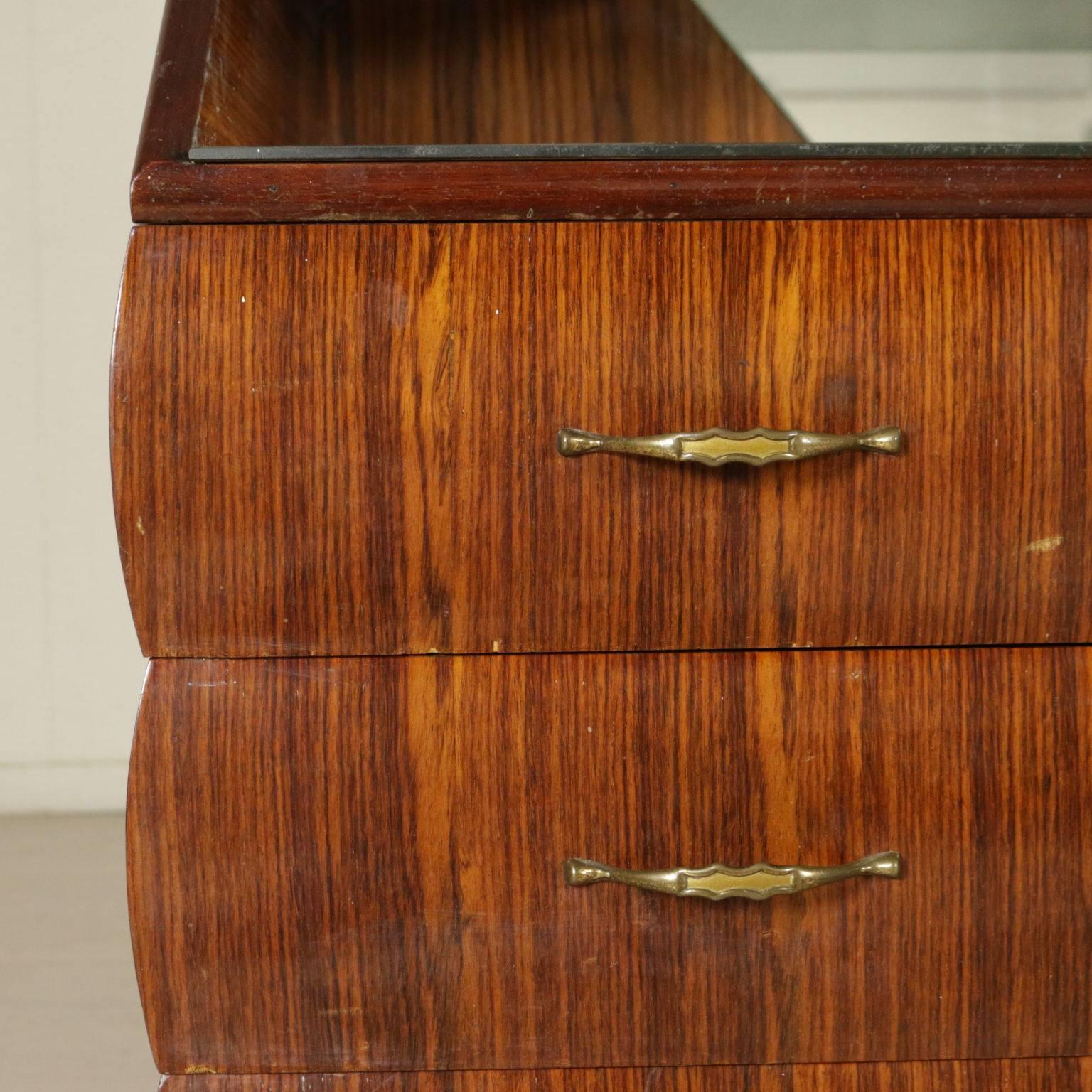 Chest of Drawers with Mirror, Rosewood Veneer, Inlaid Floral Decorations In Good Condition In Milano, IT