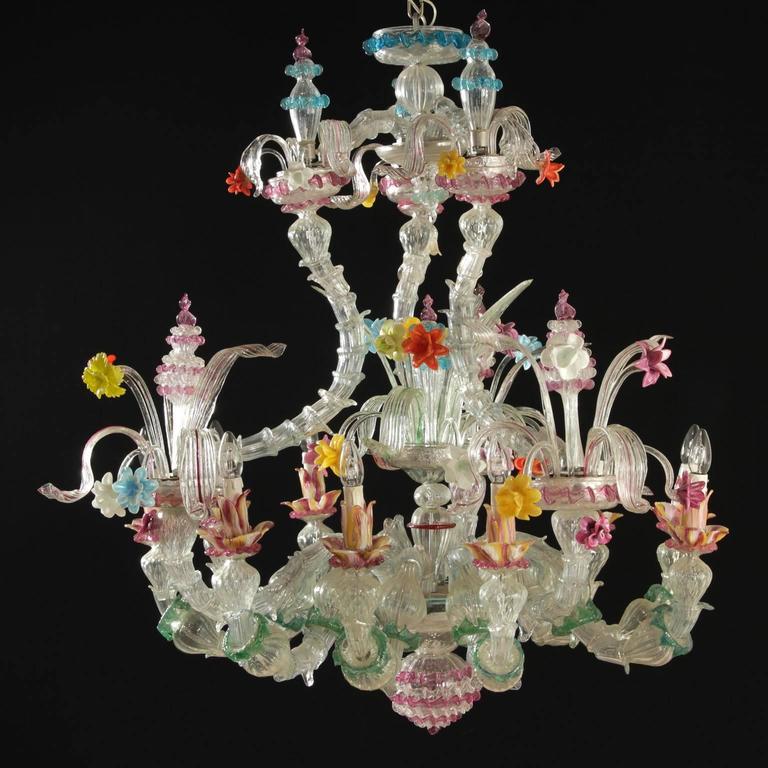 Large Murano Glass and Wood Chandelier Venice, Italy, 19th Century at