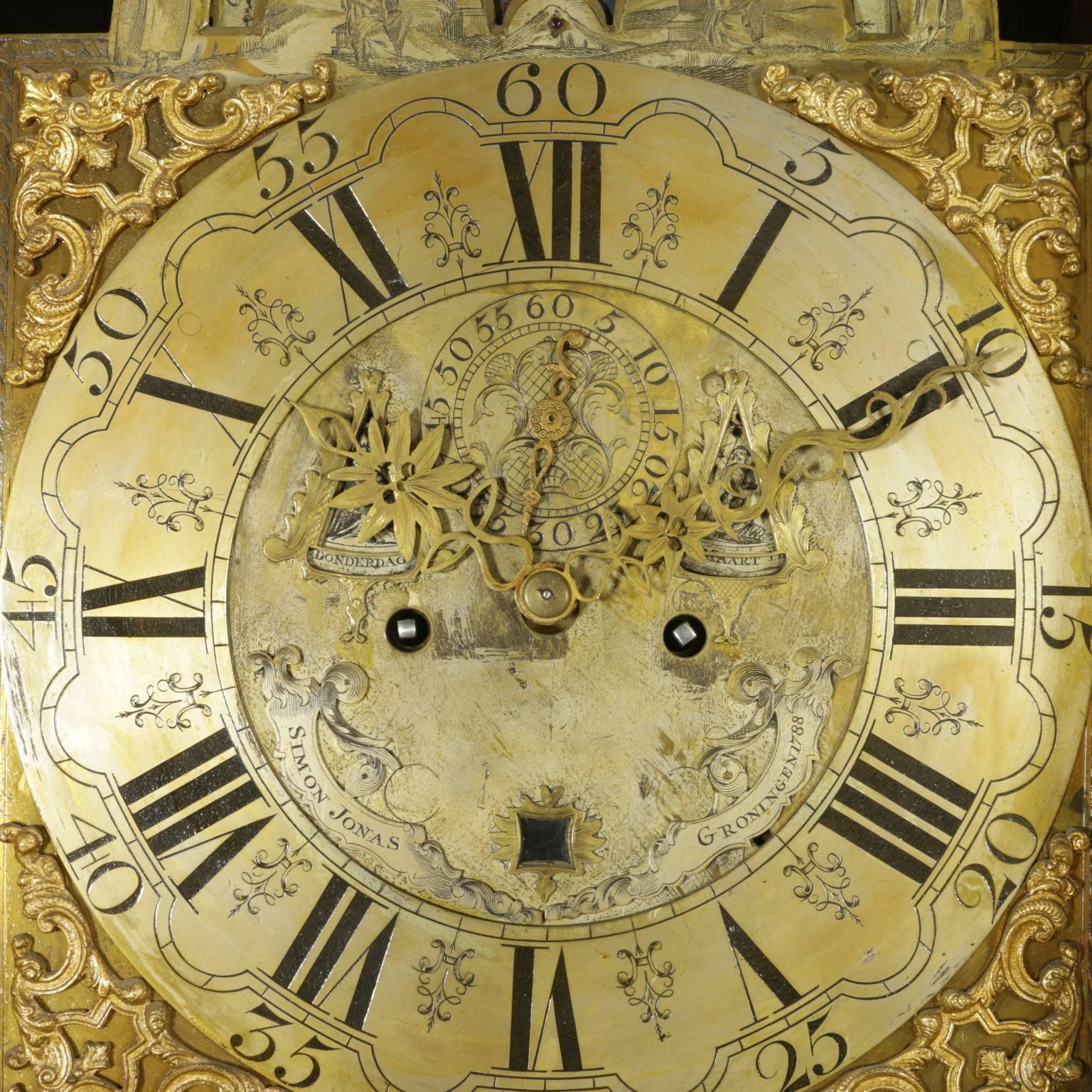 Dutch Elegant Finely Inlaid Pendulum Clock Bronze Glass Holland, Late 18th Century