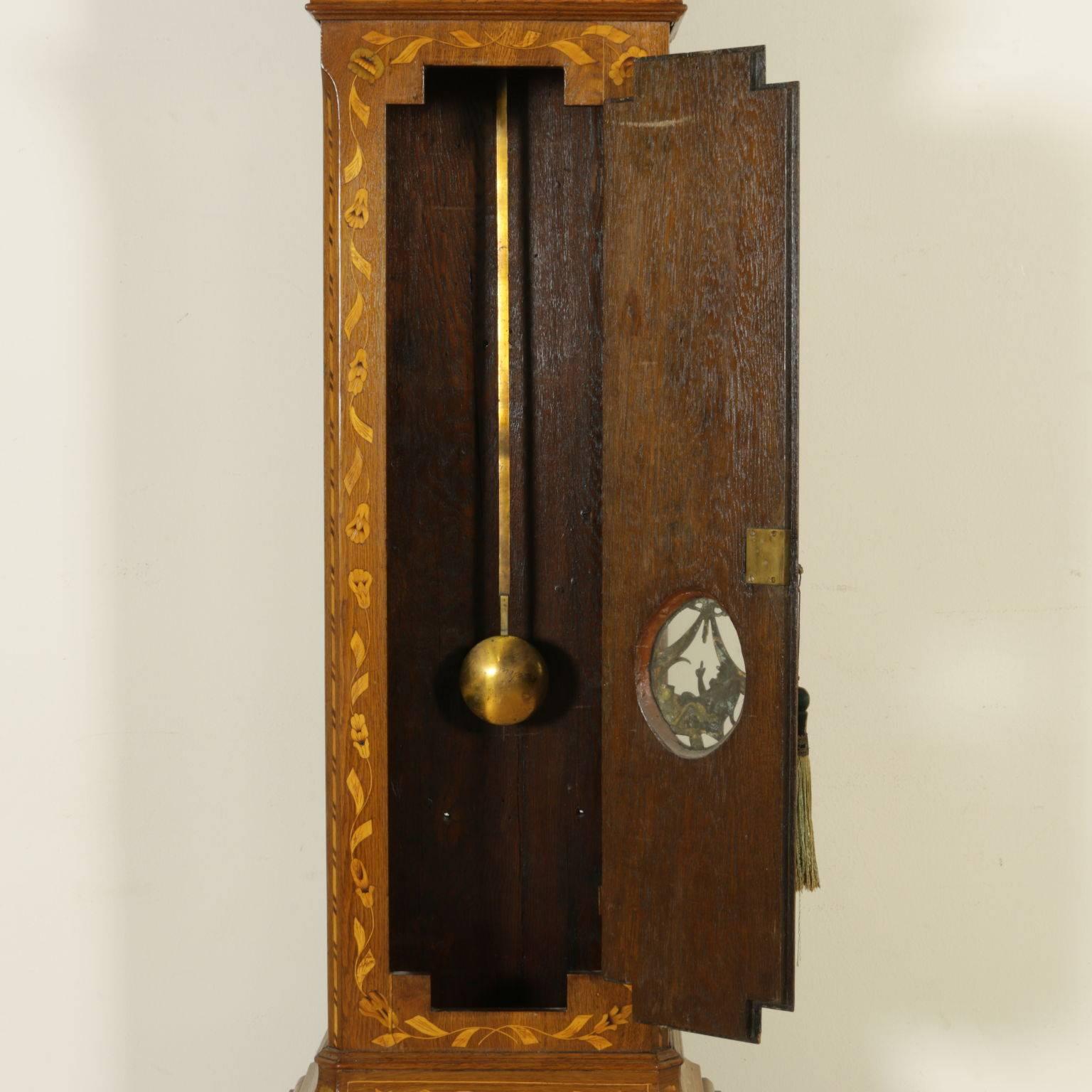 Elegant Finely Inlaid Pendulum Clock Bronze Glass Holland, Late 18th Century 4