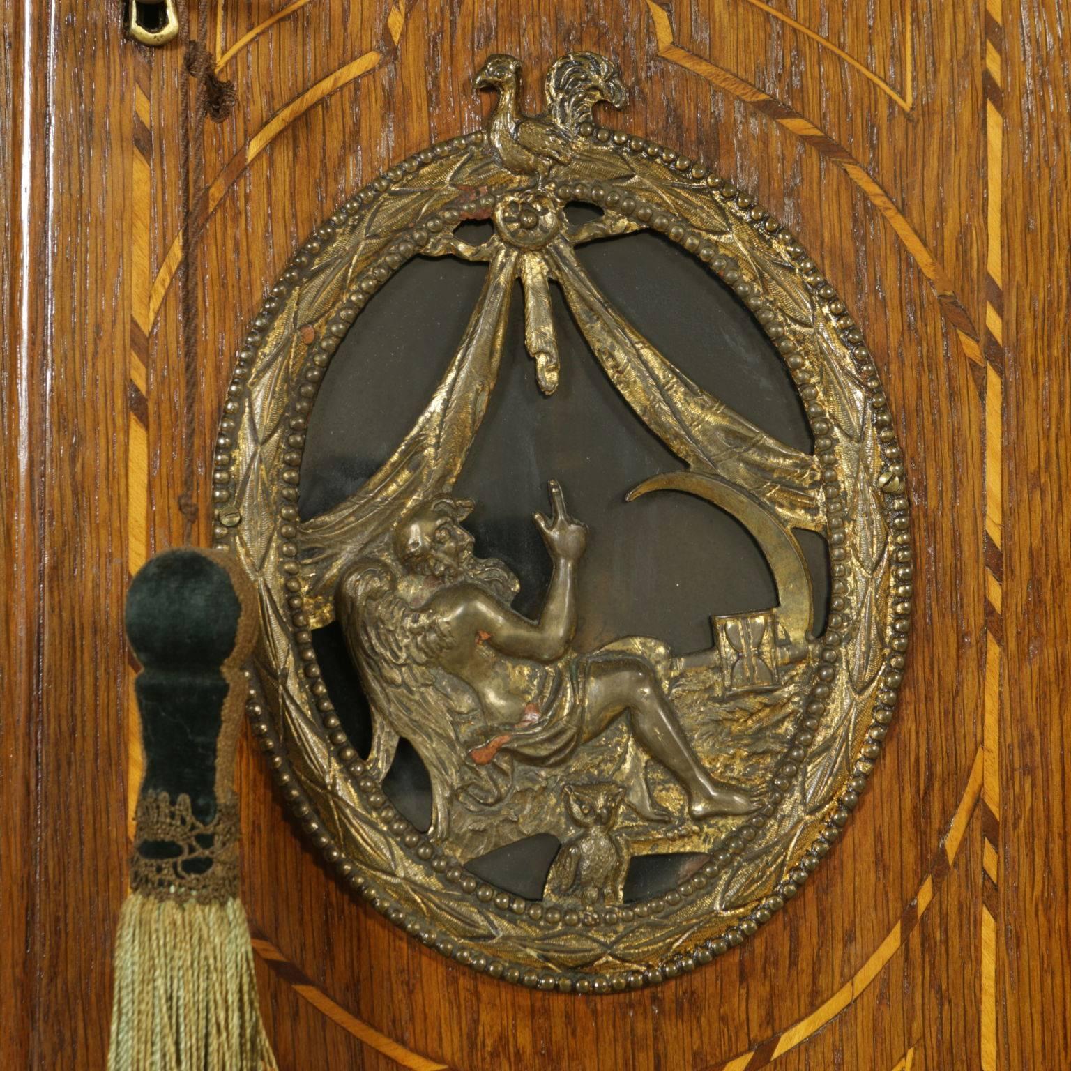 Elegant Finely Inlaid Pendulum Clock Bronze Glass Holland, Late 18th Century 6