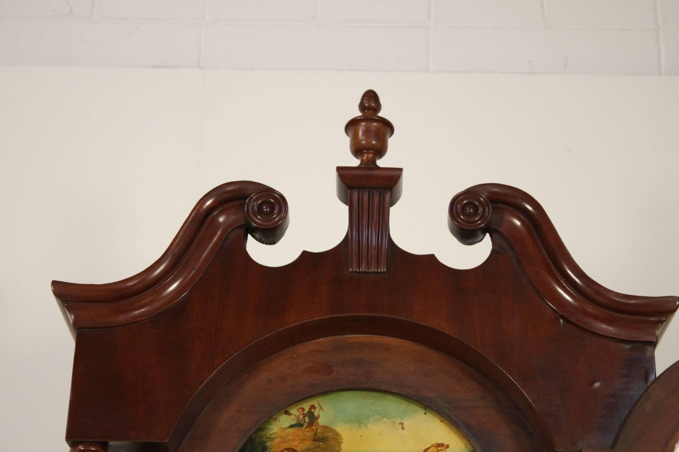 19th Century Pendulum Clock Feather Mahogany Glass R. Coultish Stanningley, England