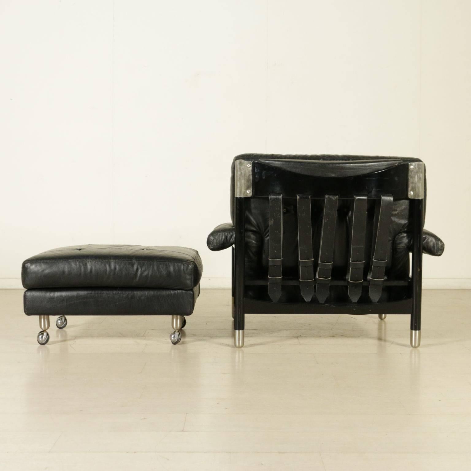 Armchair by De Carli for Sormani Wood Aluminum Foam Leather Vintage Italy, 1960s 3