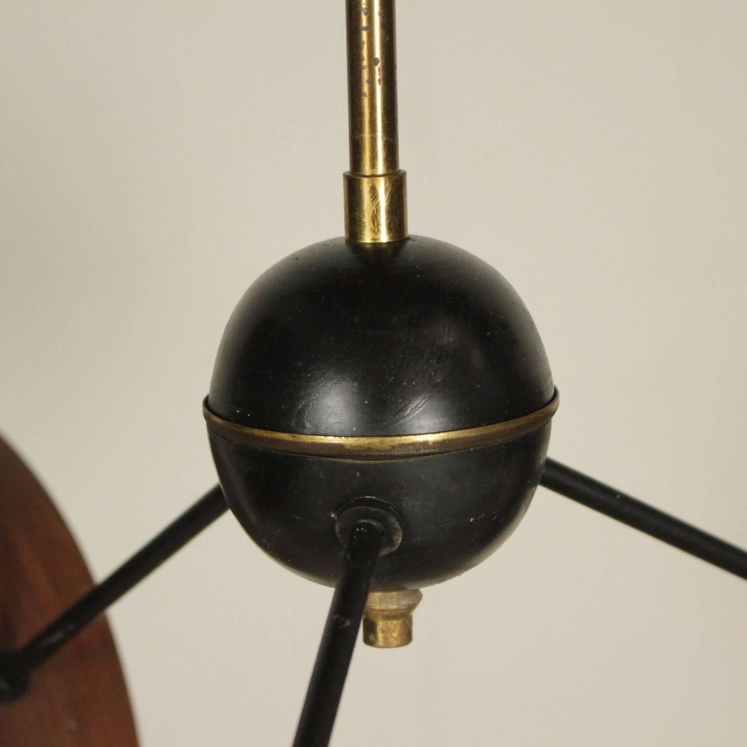 Ceiling Lamp Brass Teak Glass Vintage Manufactured in Italy, 1960s In Good Condition In Milano, IT