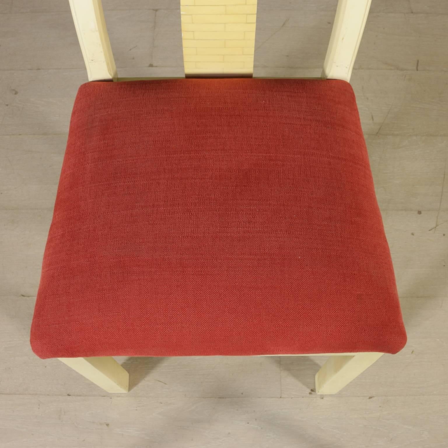 Mid-Century Modern Group of 4 Chairs Wood Synthetic Material Foam Fabric Vintage, Italy, 1950s